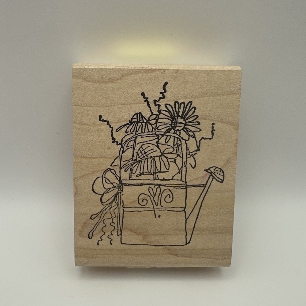 Imaginations Watering Can Of Flowers F567D Wood Mount Rubber Stamp Vintage New